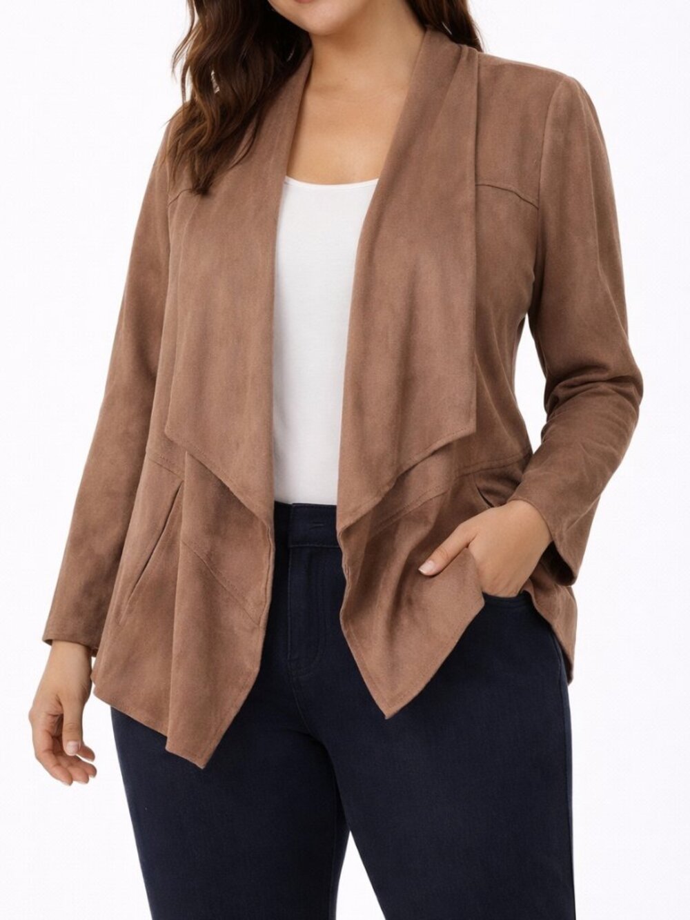 Gibson Latimer Faux Suede Waterfall Jacket Small Tan Draped Jacket Open Front
